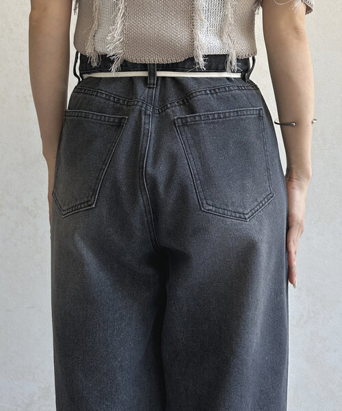 Thevon(ゼボン)の「ウエストリボンワイドデニム(その他パンツ・レディース・ベージュ/ブラック・S/M)」の11枚目の写真