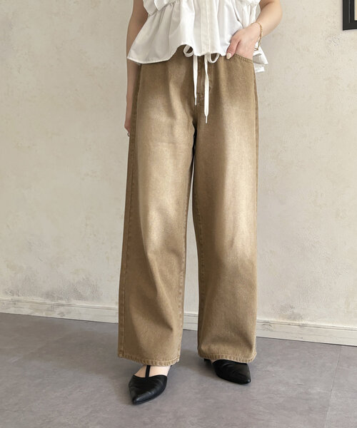 Thevon(ゼボン)の「ウエストリボンワイドデニム(その他パンツ・レディース・ベージュ/ブラック・S/M)」の13枚目の写真