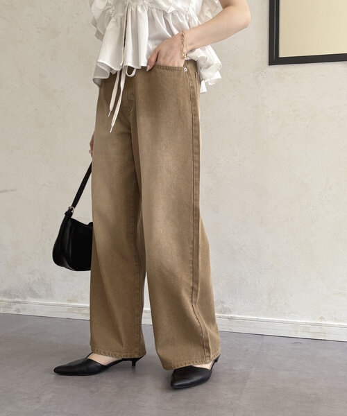 Thevon(ゼボン)の「ウエストリボンワイドデニム(その他パンツ・レディース・ベージュ/ブラック・S/M)」の14枚目の写真