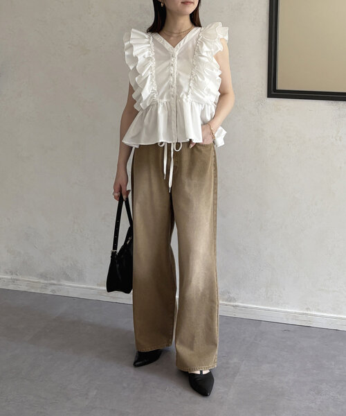 Thevon(ゼボン)の「ウエストリボンワイドデニム(その他パンツ・レディース・ベージュ/ブラック・S/M)」の18枚目の写真