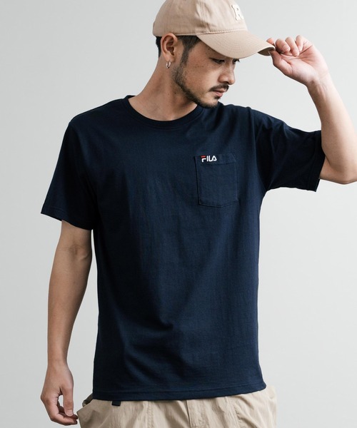FILA(フィラ)の「FILA フィラ ポケット付きワンポイントロゴ刺繍クルーネック半袖Tシャツ(Tシャツ/カットソー・メンズ・ブラック/ホワイト/ブルーグレー/グレイッシュベージュ/杢グレー/ネイビー・M/L/LL)」の6枚目の写真