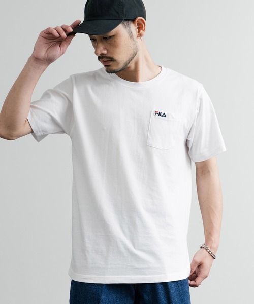 FILA(フィラ)の「FILA フィラ ポケット付きワンポイントロゴ刺繍クルーネック半袖Tシャツ(Tシャツ/カットソー・メンズ・ブラック/ホワイト/ブルーグレー/グレイッシュベージュ/杢グレー/ネイビー・M/L/LL)」の2枚目の写真