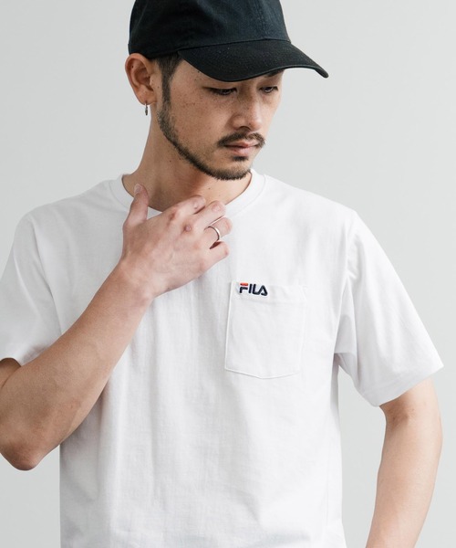 FILA(フィラ)の「FILA フィラ ポケット付きワンポイントロゴ刺繍クルーネック半袖Tシャツ(Tシャツ/カットソー・メンズ・ブラック/ホワイト/ブルーグレー/グレイッシュベージュ/杢グレー/ネイビー・M/L/LL)」の7枚目の写真