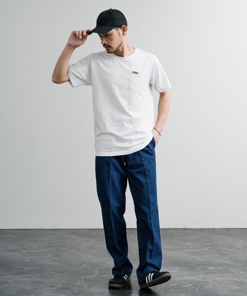 FILA(フィラ)の「FILA フィラ ポケット付きワンポイントロゴ刺繍クルーネック半袖Tシャツ(Tシャツ/カットソー・メンズ・ブラック/ホワイト/ブルーグレー/グレイッシュベージュ/杢グレー/ネイビー・M/L/LL)」の9枚目の写真