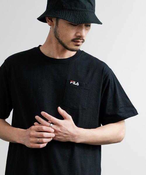 FILA(フィラ)の「FILA フィラ ポケット付きワンポイントロゴ刺繍クルーネック半袖Tシャツ(Tシャツ/カットソー・メンズ・ブラック/ホワイト/ブルーグレー/グレイッシュベージュ/杢グレー/ネイビー・M/L/LL)」の11枚目の写真