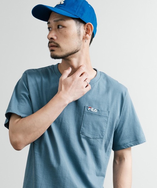 FILA(フィラ)の「FILA フィラ ポケット付きワンポイントロゴ刺繍クルーネック半袖Tシャツ(Tシャツ/カットソー・メンズ・ブラック/ホワイト/ブルーグレー/グレイッシュベージュ/杢グレー/ネイビー・M/L/LL)」の13枚目の写真