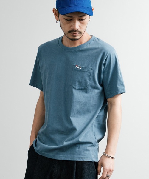 FILA(フィラ)の「FILA フィラ ポケット付きワンポイントロゴ刺繍クルーネック半袖Tシャツ(Tシャツ/カットソー・メンズ・ブラック/ホワイト/ブルーグレー/グレイッシュベージュ/杢グレー/ネイビー・M/L/LL)」の14枚目の写真