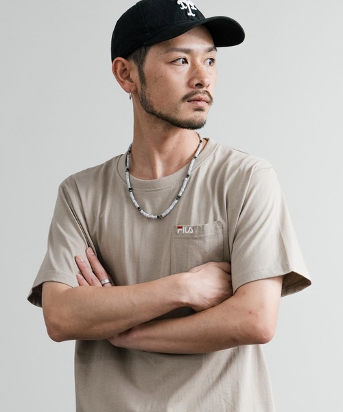 FILA(フィラ)の「FILA フィラ ポケット付きワンポイントロゴ刺繍クルーネック半袖Tシャツ(Tシャツ/カットソー・メンズ・ブラック/ホワイト/ブルーグレー/グレイッシュベージュ/杢グレー/ネイビー・M/L/LL)」の20枚目の写真