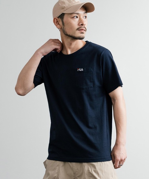 FILA(フィラ)の「FILA フィラ ポケット付きワンポイントロゴ刺繍クルーネック半袖Tシャツ(Tシャツ/カットソー・メンズ・ブラック/ホワイト/ブルーグレー/グレイッシュベージュ/杢グレー/ネイビー・M/L/LL)」の22枚目の写真