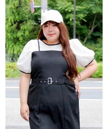 【大きいサイズ】【Kannaコラボ】楊柳異素材切替プルオーバー