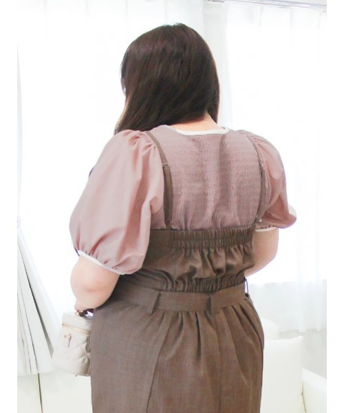 Re-J&SUPURE（リジェイアンドスプル）の「【大きいサイズ】【Kannaコラボ】楊柳異素材切替プルオーバー（Tシャツ/カットソー・レディース・オフホワイト/ブラック/ピンク・XX-LARGE/XXX-LARGE/XXXX-LARGE）」の20枚目の写真