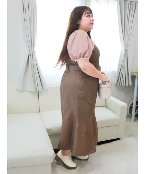 Re-J&SUPURE（リジェイアンドスプル）の「【大きいサイズ】【Kannaコラボ】楊柳異素材切替プルオーバー（Tシャツ/カットソー・レディース・オフホワイト/ブラック/ピンク・XX-LARGE/XXX-LARGE/XXXX-LARGE）」の16枚目の写真
