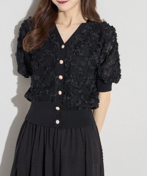 tocco closet(トッコ クローゼット)の「【ZOZO限定】パール釦フリルチェックカーディガン(カーディガン/ボレロ・レディース・ブラック/ホワイト・M)」の2枚目の写真
