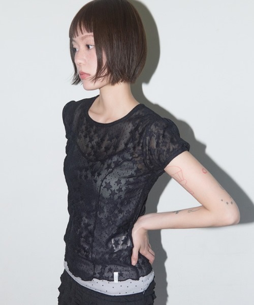 tシャツ FANCY CLUB/ファンシークラブ Wave Puff Lace Tee Tシャツ レディース FANCY CLUB tシャツ CLUB/ファンシークラブ Wave Puff Lace Tee