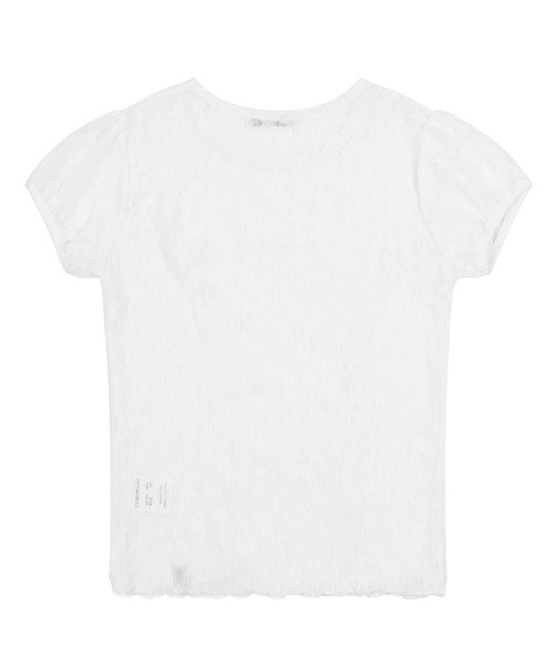 FANCY CLUB（ファンシークラブ）の「FANCY CLUB/ファンシークラブ Wave Puff Lace Tee Tシャツ（Tシャツ/カットソー・レディース・ホワイト/ブラック・ONE SIZE）」の4枚目の写真