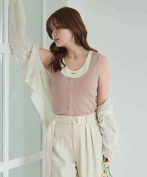 mideal(マイディール)の「layered design tank top / レイヤードデザインタンクトップ(タンクトップ・レディース・ピンク/ベージュ・FREE)」の16枚目の写真