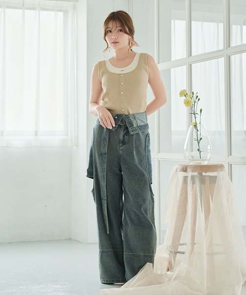 mideal(マイディール)の「layered design tank top / レイヤードデザインタンクトップ(タンクトップ・レディース・ピンク/ベージュ・FREE)」の10枚目の写真