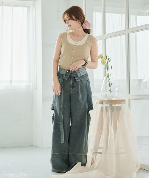 mideal(マイディール)の「layered design tank top / レイヤードデザインタンクトップ(タンクトップ・レディース・ピンク/ベージュ・FREE)」の7枚目の写真