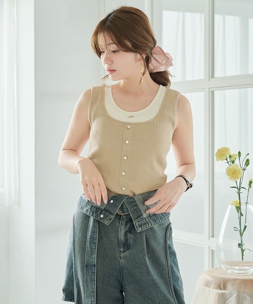 mideal(マイディール)の「layered design tank top / レイヤードデザインタンクトップ(タンクトップ・レディース・ピンク/ベージュ・FREE)」の11枚目の写真
