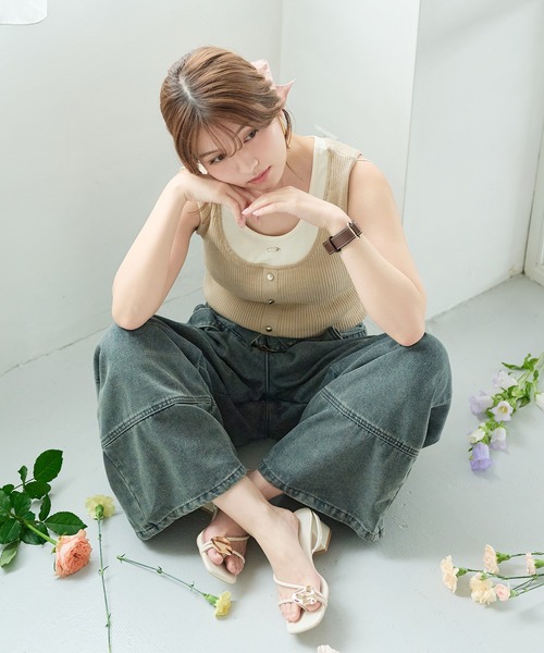 mideal(マイディール)の「layered design tank top / レイヤードデザインタンクトップ(タンクトップ・レディース・ピンク/ベージュ・FREE)」の12枚目の写真