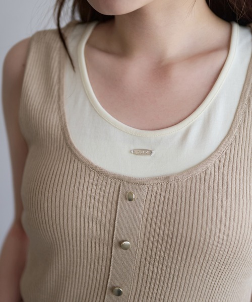 mideal(マイディール)の「layered design tank top / レイヤードデザインタンクトップ(タンクトップ・レディース・ピンク/ベージュ・FREE)」の14枚目の写真