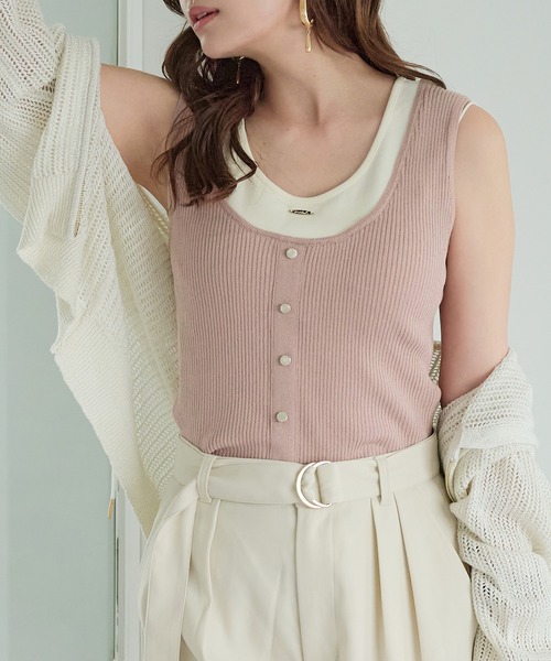 mideal(マイディール)の「layered design tank top / レイヤードデザインタンクトップ(タンクトップ・レディース・ピンク/ベージュ・FREE)」の3枚目の写真