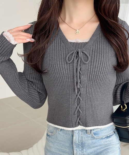 セール】【mily bilet】レースアップで魅せる、大人フェミニン。袖