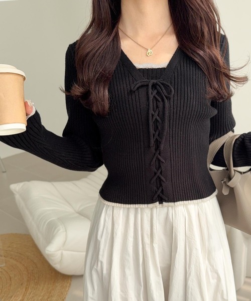 セール】【mily bilet】レースアップで魅せる、大人フェミニン。袖