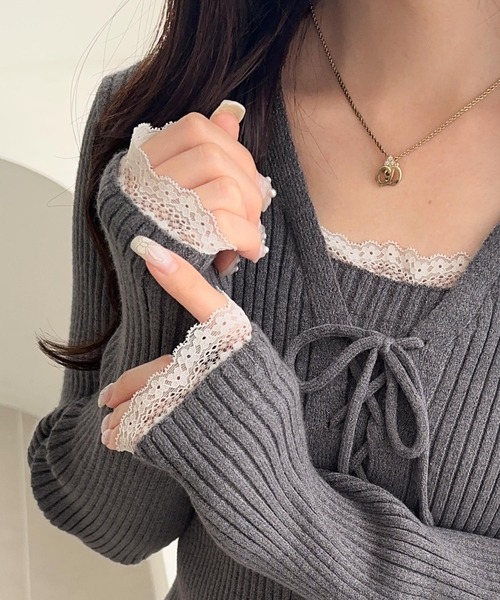 セール】【mily bilet】レースアップで魅せる、大人フェミニン。袖