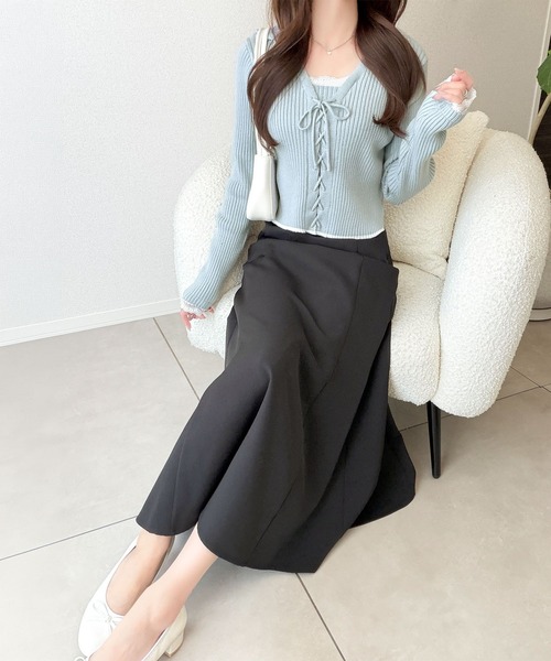 mily bilet（ミウィビレット）の「【mily bilet】レースアップで魅せる、大人フェミニン。袖レース使いリボンデザインリブニットプルオーバー（ニット/セーター・レディース・バーガンディー/グレー/アイボリー/ブラック/ブラウン/ブルー・X-LARGE/SMALL/MEDIUM/LARGE）」の18枚目の写真