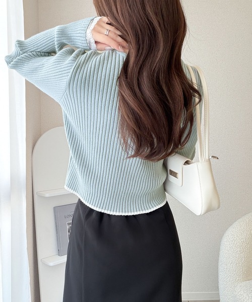 mily bilet（ミウィビレット）の「【mily bilet】レースアップで魅せる、大人フェミニン。袖レース使いリボンデザインリブニットプルオーバー（ニット/セーター・レディース・バーガンディー/グレー/アイボリー/ブラック/ブラウン/ブルー・X-LARGE/SMALL/MEDIUM/LARGE）」の22枚目の写真
