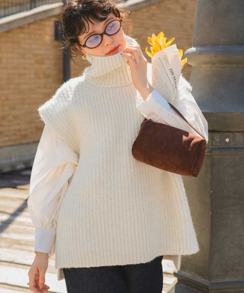 titivate（ティティベイト）の「ハイネックルーズニットベスト（ベスト・レディース・ブラック/ベージュ/オフホワイト/グレー・L/M）」の2枚目の写真