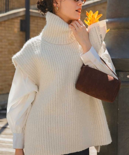 titivate（ティティベイト）の「ハイネックルーズニットベスト（ベスト・レディース・ブラック/ベージュ/オフホワイト/グレー・L/M）」の13枚目の写真