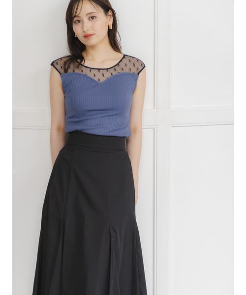 SNIDEL（スナイデル）の「シアー切替カットプルオーバー（Tシャツ/カットソー・レディース・ブラック/ブルー/ホワイト・F）」の4枚目の写真