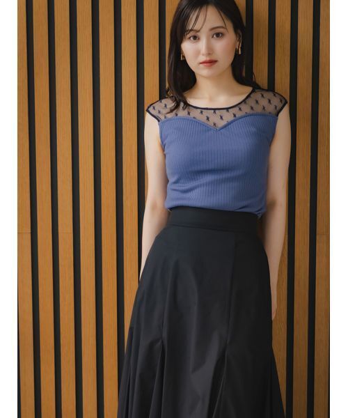 SNIDEL（スナイデル）の「シアー切替カットプルオーバー（Tシャツ/カットソー・レディース・ブラック/ブルー/ホワイト・F）」の7枚目の写真