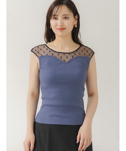 SNIDEL（スナイデル）の「シアー切替カットプルオーバー（Tシャツ/カットソー・レディース・ブラック/ブルー/ホワイト・F）」の8枚目の写真