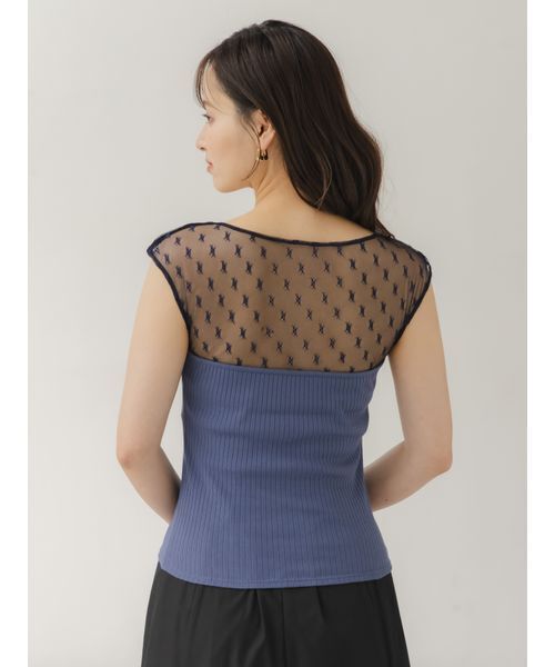 SNIDEL（スナイデル）の「シアー切替カットプルオーバー（Tシャツ/カットソー・レディース・ブラック/ブルー/ホワイト・F）」の9枚目の写真