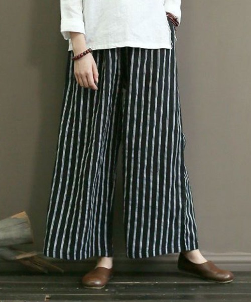 SallyLunn（サリーラン）の「ストライプワイドガウチョパンツ（その他パンツ・レディース・ブラック/ベージュ/アイボリー・MEDIUM/LARGE）」の6枚目の写真