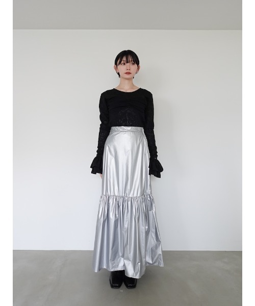 sahara（サハラ）の「Metallic Tiered Slirt/メタリックティアードスカート（スカート・レディース・ブラック/シルバー/ゴールド・FREE）」の8枚目の写真