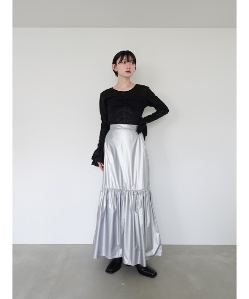 sahara（サハラ）の「Metallic Tiered Slirt/メタリックティアードスカート（スカート・レディース・ブラック/シルバー/ゴールド・FREE）」の11枚目の写真