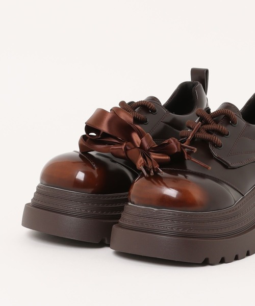 セール】【靴紐2種SET】レースアップ厚底レザーシューズ