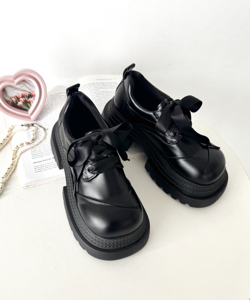 セール】【靴紐2種SET】レースアップ厚底レザーシューズ