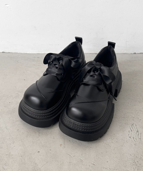 セール】【靴紐2種SET】レースアップ厚底レザーシューズ（ローファー