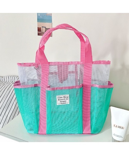 Ritzy(リッツィー)の「4色展開 通気性良く 夏物 メッシュトートバッグ かごバッグ(トートバッグ・レディース・グリーン/ピンク/ブラック/ベージュ・FREE)」の4枚目の写真