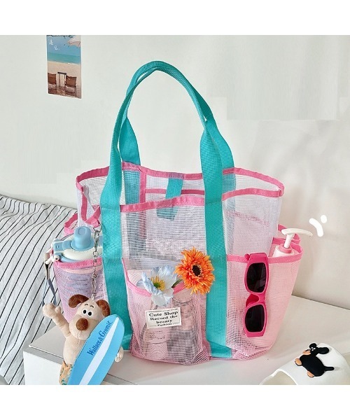 Ritzy(リッツィー)の「4色展開 通気性良く 夏物 メッシュトートバッグ かごバッグ(トートバッグ・レディース・グリーン/ピンク/ブラック/ベージュ・FREE)」の12枚目の写真