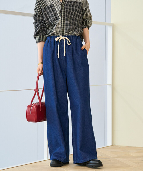 セール】＜低身長サイズあり＞ウォッシュ加工 イージーデニムパンツ