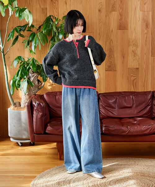 低身長サイズあり＞ウォッシュ加工 イージーデニムパンツ 限定展開