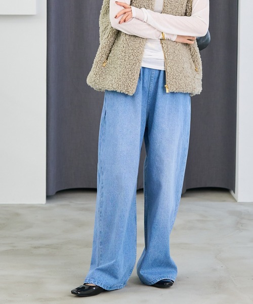 FREAK'S STORE（フリークスストア）の「＜低身長サイズあり＞ウォッシュ加工 イージーデニムパンツ　限定展開カラーあり（デニムパンツ・レディース・ライトブルー/サックスブルー/その他/ブルー/ネイビー・X-SMALL/SMALL/MEDIUM）」の12枚目の写真