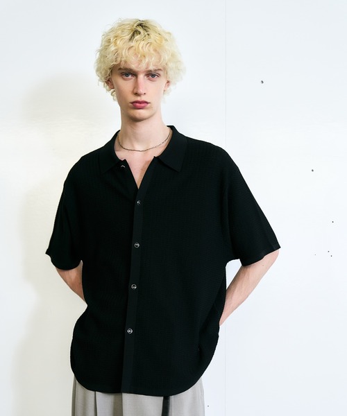 HARE(ハレ)の「パールボタンニットシャツ(HARE)(シャツ/ブラウス・メンズ・イエロー/ブラック/ホワイト/ネイビー・FREE)」の3枚目の写真