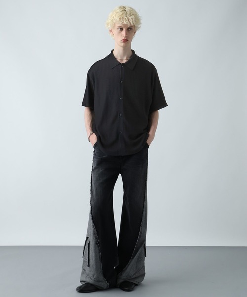 HARE(ハレ)の「パールボタンニットシャツ(HARE)(シャツ/ブラウス・メンズ・イエロー/ブラック/ホワイト/ネイビー・FREE)」の8枚目の写真